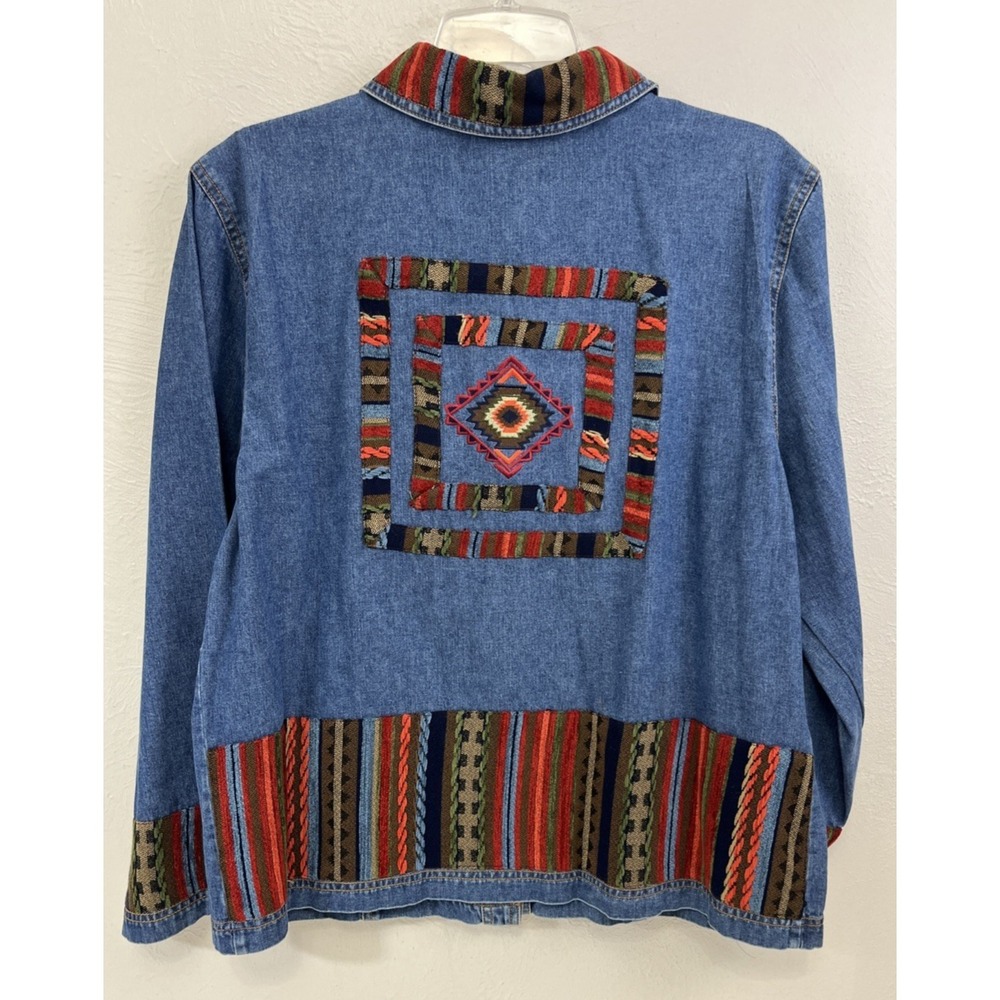 Christina Hope Women's Denim Jacket Size 14 Embroidered Aztec Pockets VTG